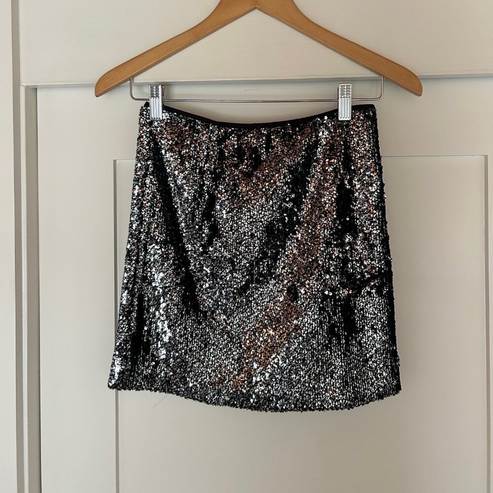 Sequined Mini Skirt - Black Silver